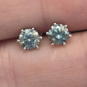 Stunning 5.0mm Blue/green Moissanite Sterling Silver Screwback Earrings